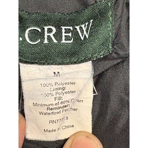 J Crew Women's Down Filled Black Puffer Jacket Coat Hood Zip Pockets Medium - Picture 11 of 12